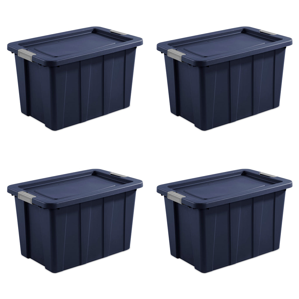 Sterilite Tuff1 30 Gallon Plastic Storage Tote Bin w/Latching Lid, Blue (4 Pack)-*Home&Garden | Household Supplies | Storage & Organization | Household Storage Containers-Grease Monkey Garage