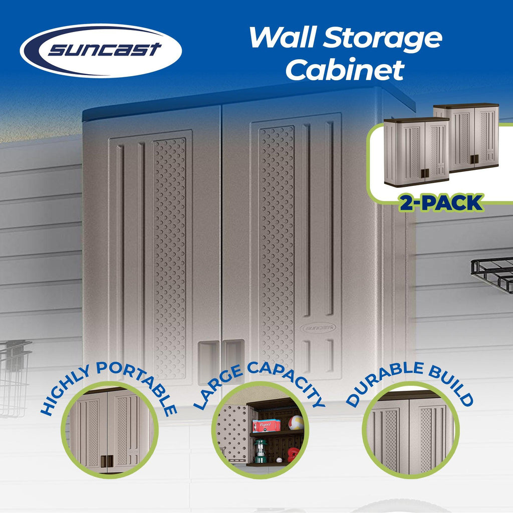 Suncast 4 Cubic Feet Resin Single Shelf Garage Wall Storage Cabinet (2 Pack)-Hardware | Hardware Accessories | Tool Storage & Organization | Tool Cabinets & Chests-Grease Monkey Garage