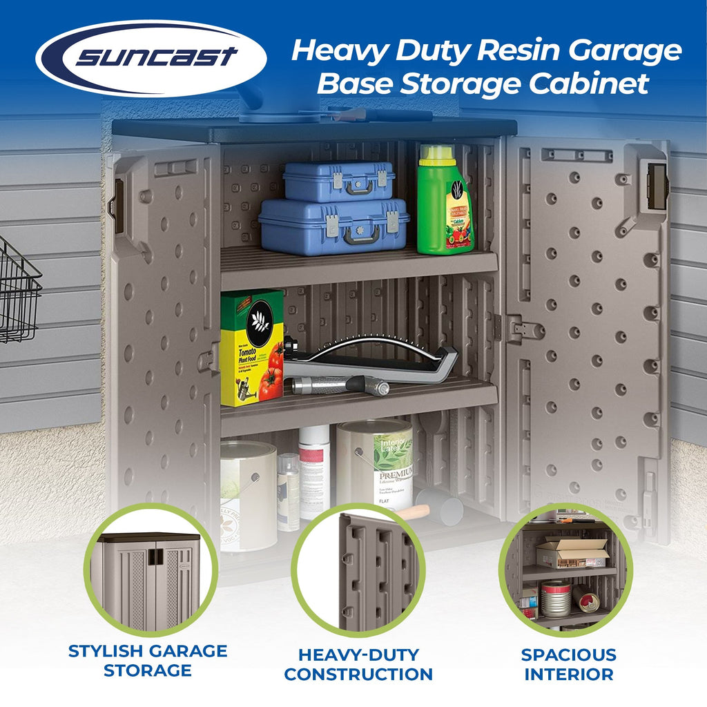 Suncast 9 Cu Ft Heavy Duty Resin Garage Base Storage Cabinet, Platinum (2 Pack)-Home & Garden | Household Supplies | Storage & Organization | Household Storage Containers-Grease Monkey Garage