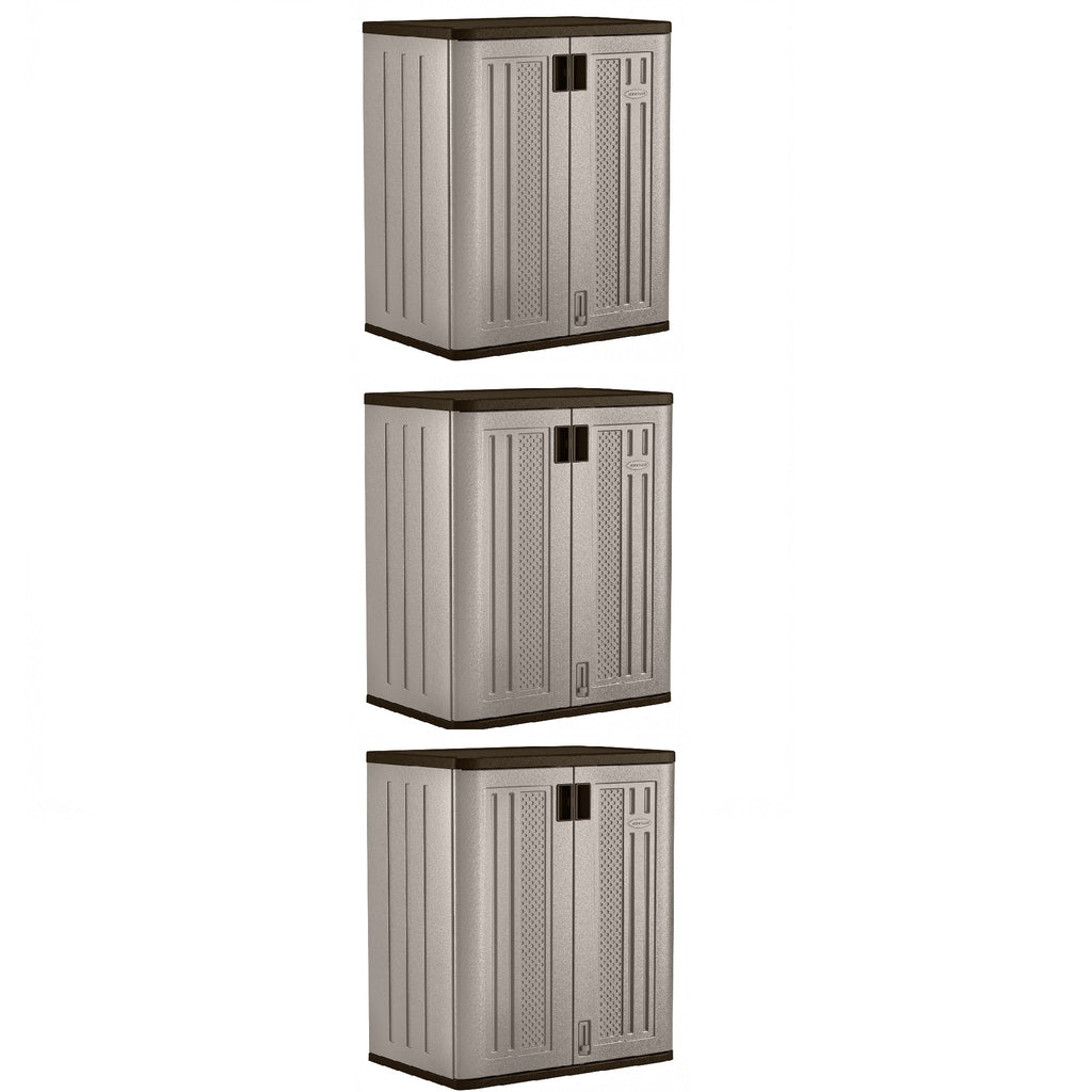 Suncast 9 Cu Ft Heavy Duty Resin Garage Base Storage Cabinet, Platinum (3 Pack)-Home & Garden | Household Supplies | Storage & Organization | Household Storage Containers-Grease Monkey Garage