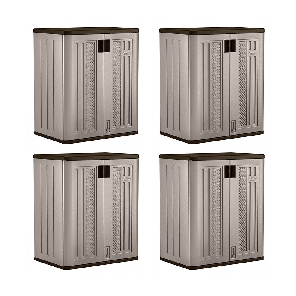 Suncast 9 Cu Ft Heavy Duty Resin Garage Base Storage Cabinet, Platinum (4 Pack)-Home & Garden | Household Supplies | Storage & Organization | Household Storage Containers-Grease Monkey Garage