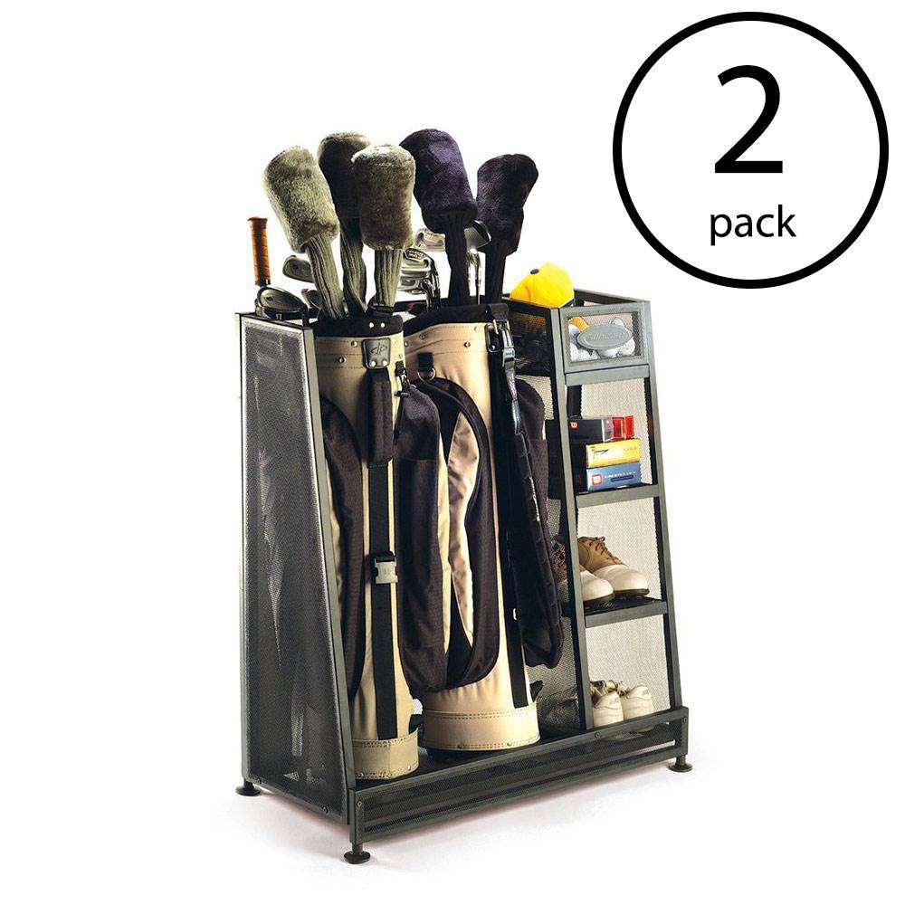 Suncast Metal Complete Golf Bag Organizer for Garage w/ Shelves & Bin (2 Pack)-Sporting Goods | Outdoor Recreation | Golf | Golf Bag Accessories | Golf Bag Carts-Grease Monkey Garage