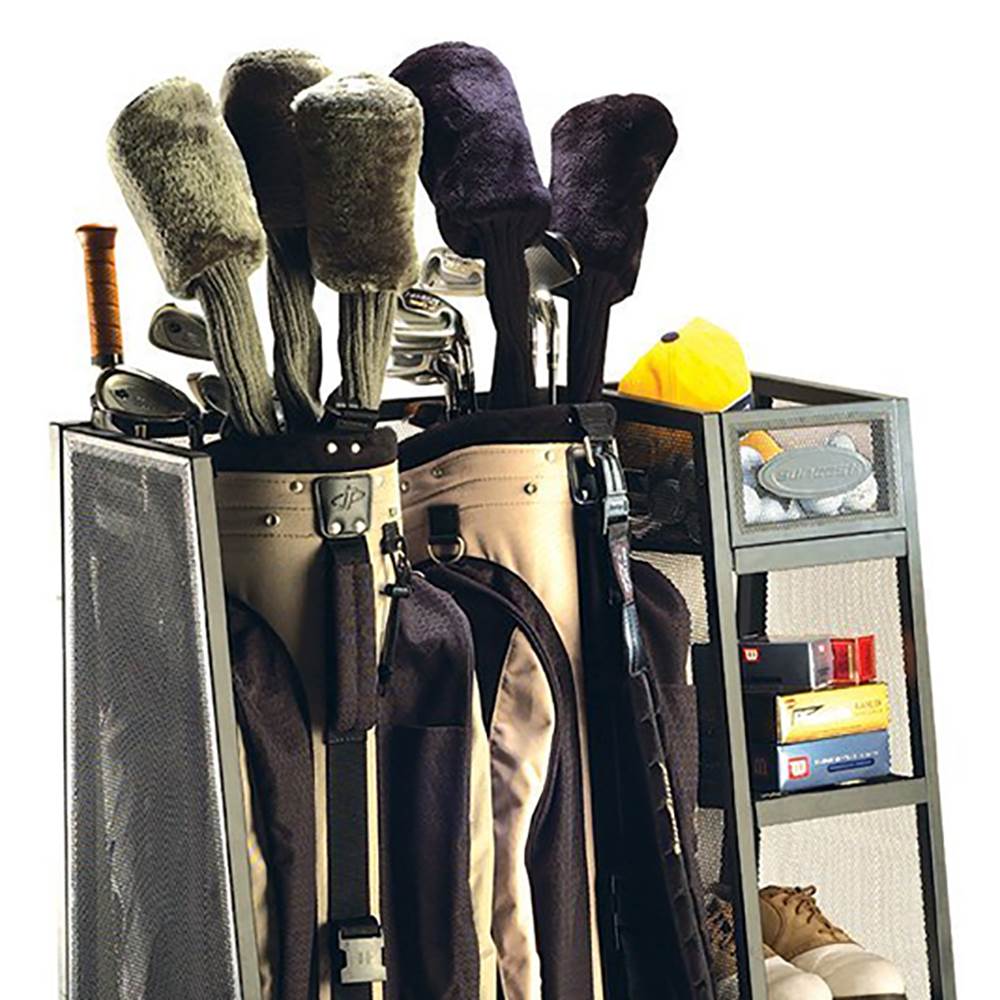 Suncast Metal Complete Golf Bag Organizer for Garage w/ Shelves & Bin (2 Pack)-Sporting Goods | Outdoor Recreation | Golf | Golf Bag Accessories | Golf Bag Carts-Grease Monkey Garage