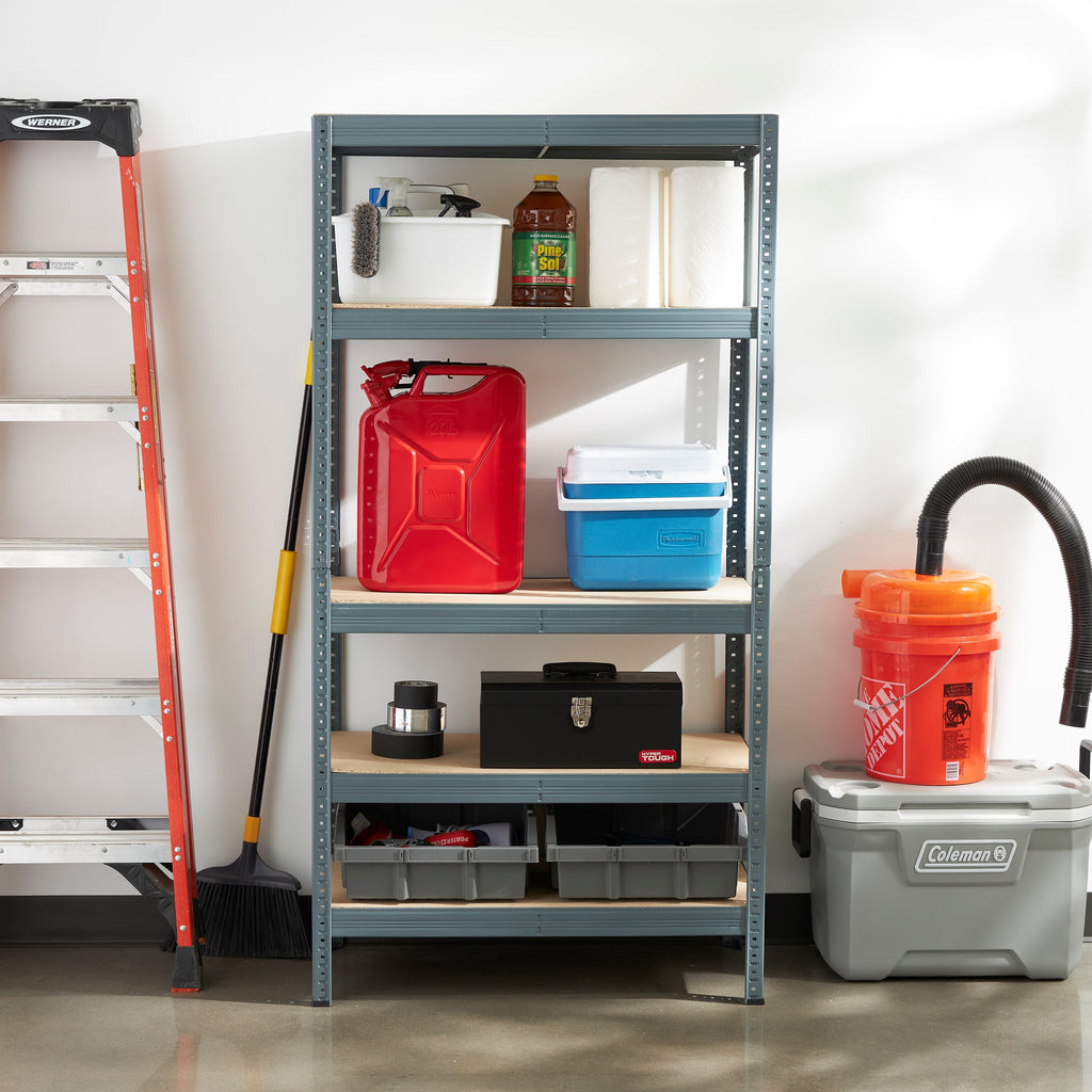 Trestles 36 x 72" 5 Adjustable Metal Shelve Garage Storage Unit, 800 lb Capacity-Furniture | Shelving | Bookcases & Standing Shelves-Grease Monkey Garage