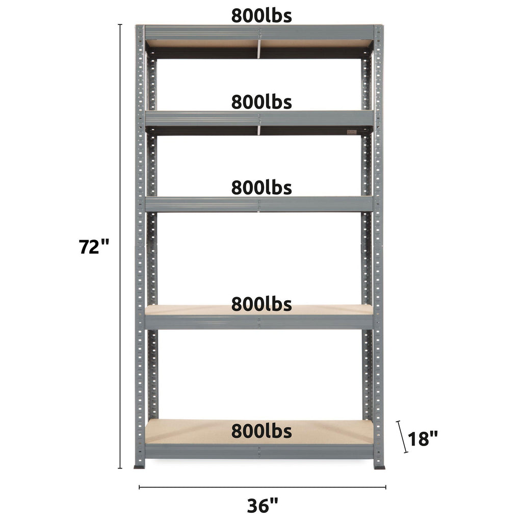 Trestles 36 x 72" 5 Adjustable Metal Shelve Garage Storage Unit, 800 lb Capacity-Furniture | Shelving | Bookcases & Standing Shelves-Grease Monkey Garage