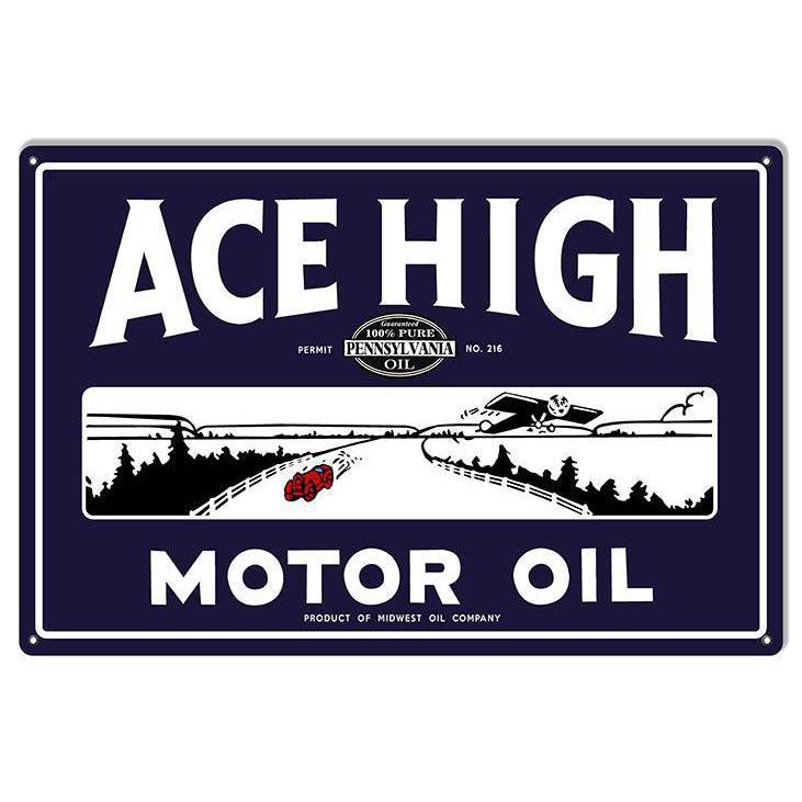 Ace High Motor Oil Metal Sign-Metal Signs-Grease Monkey Garage