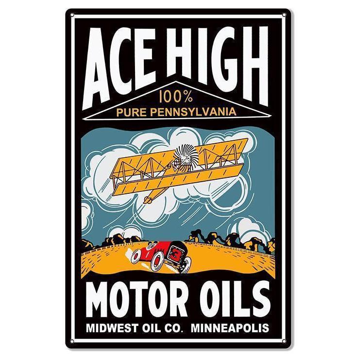 Ace High Motor Oil Metal Sign-Metal Signs-Grease Monkey Garage