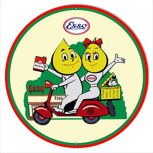 Esso Motor Oil Happy the Oil Drop Man on Scooter Metal Sign-Metal Signs-Grease Monkey Garage