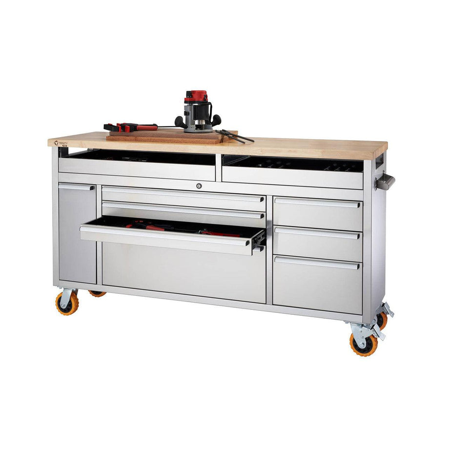 Trinity Professional Stainless Steel Rolling Workbench with Clampable  Raised Top 66