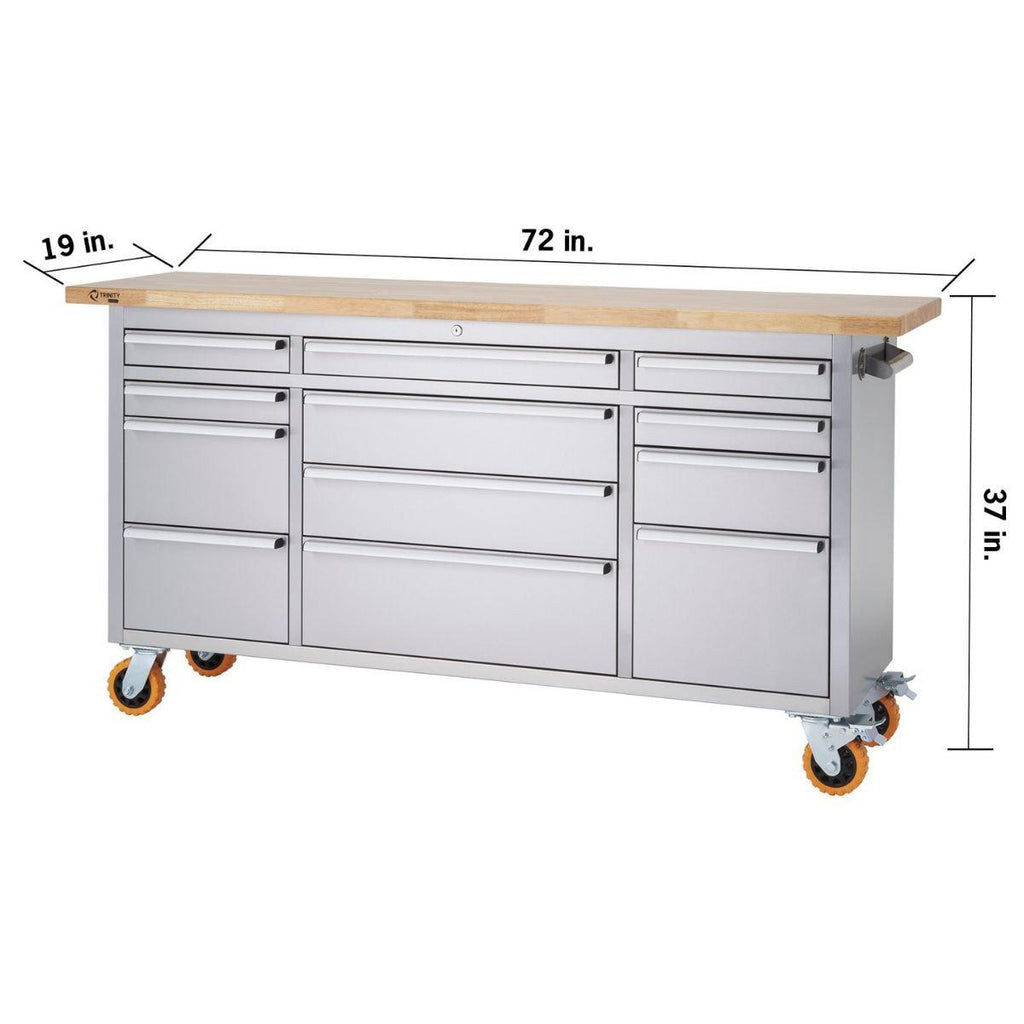 Professional Stainless Steel Rolling Workbench with Pegboard 72" x 19"-Grease Monkey Garage